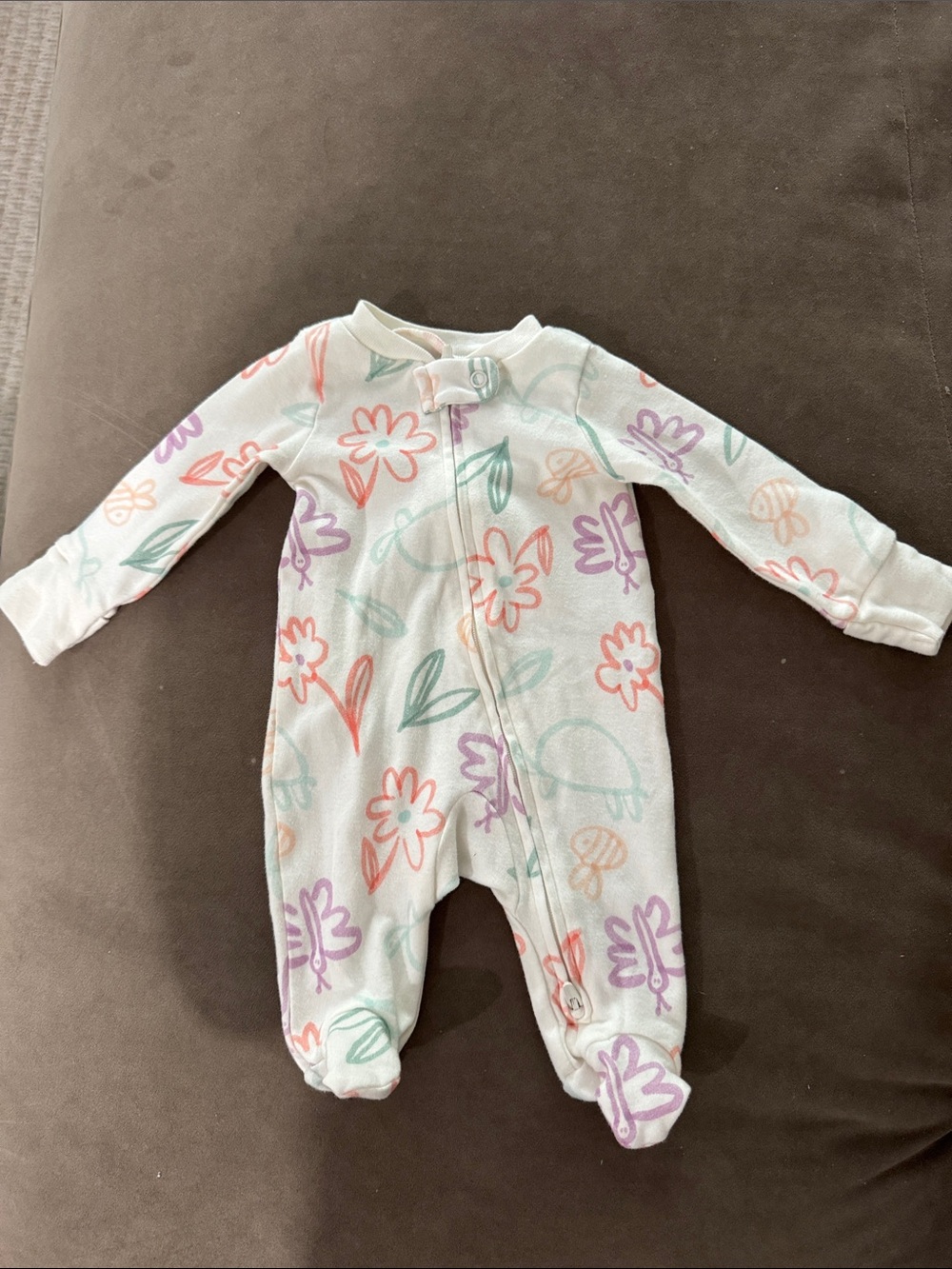 Carter's White Floral Footed One-Piece with Pastel Flowers